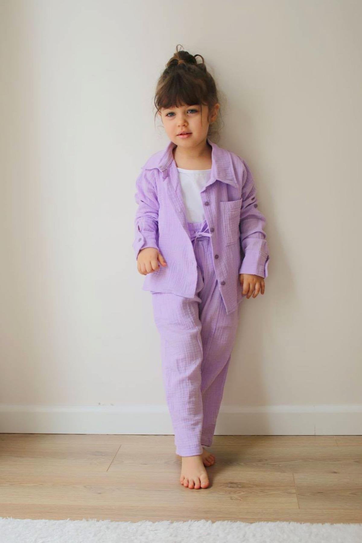 Kız Çocuk Lila Müslin Takım