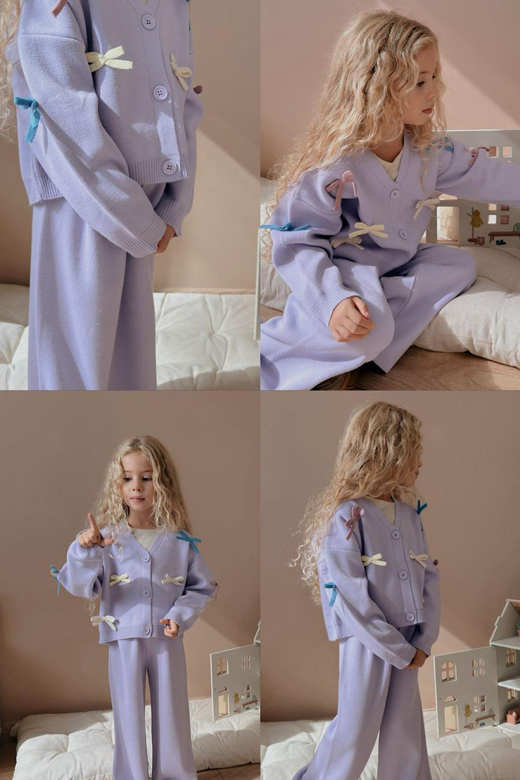 Kız Çocuk Kurdele Detay Triko Takım