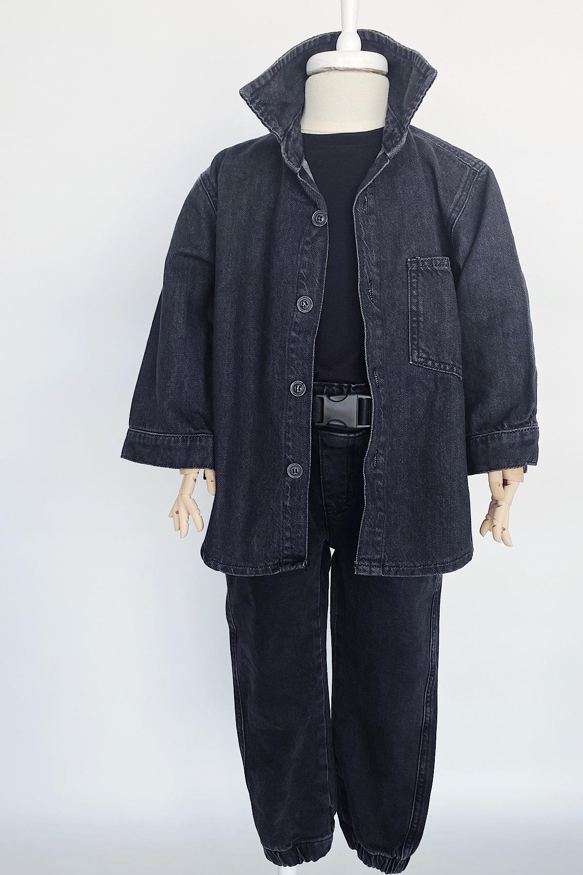 Mickey Mouse Baskı Denim İnce Gömlek