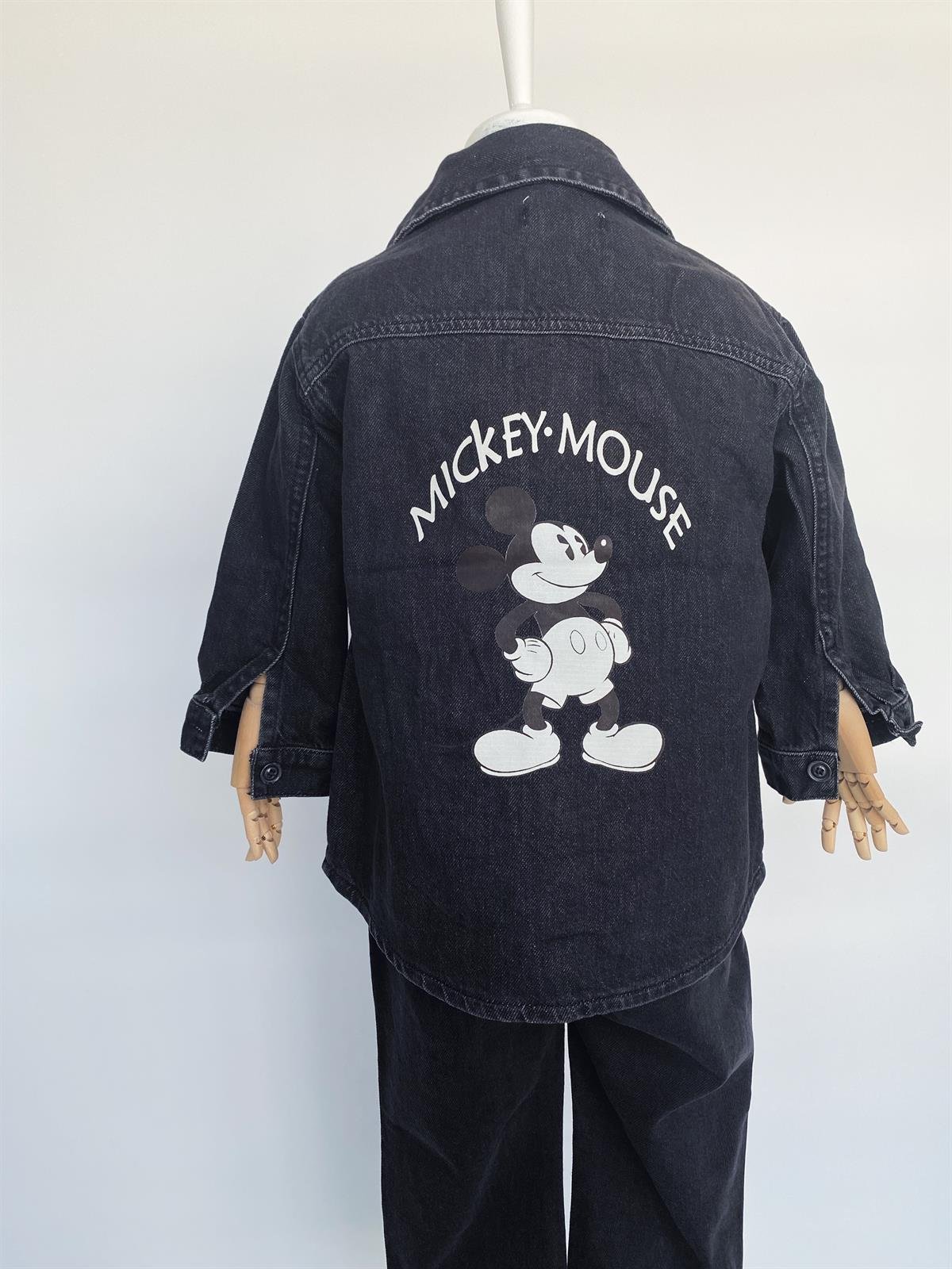Mickey Mouse Baskı Denim İnce Gömlek