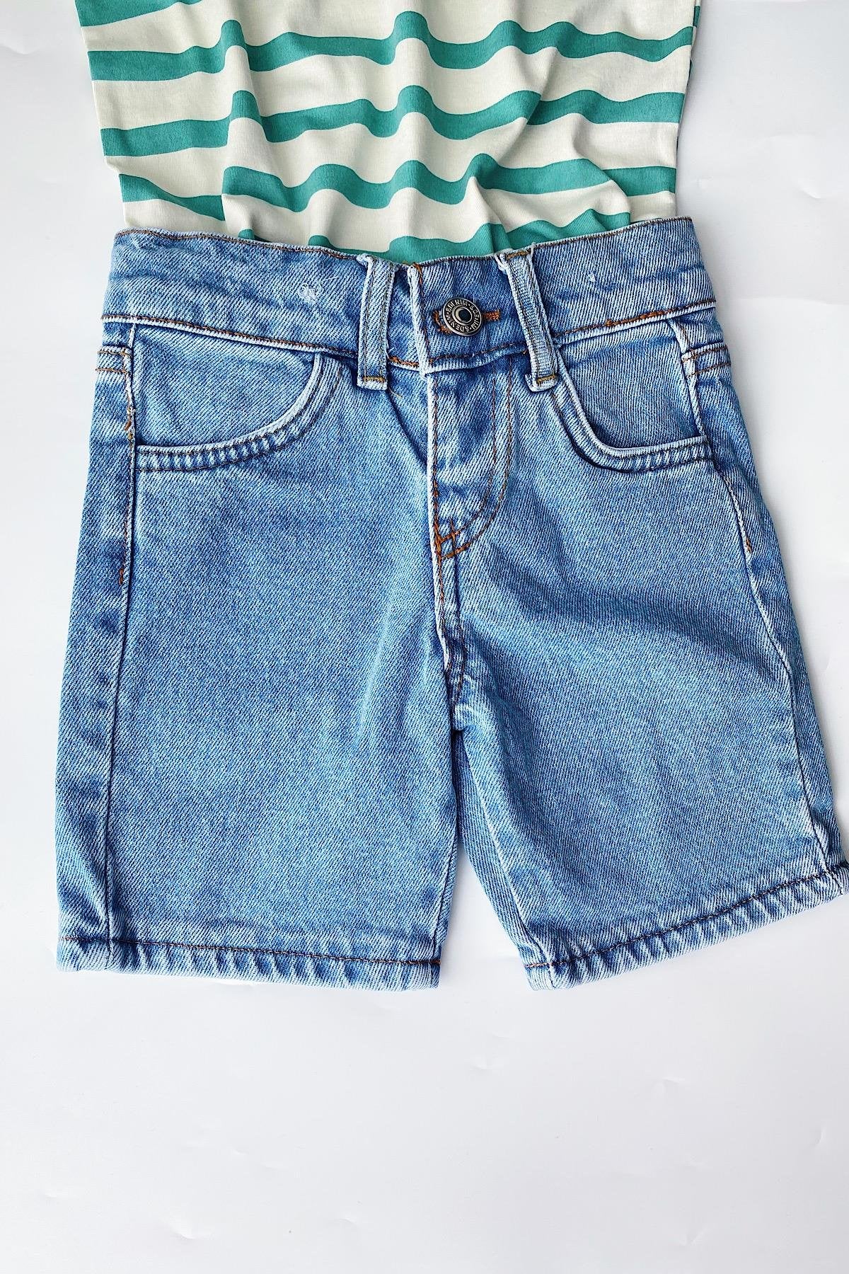 Unisex Mavi Denim Şort