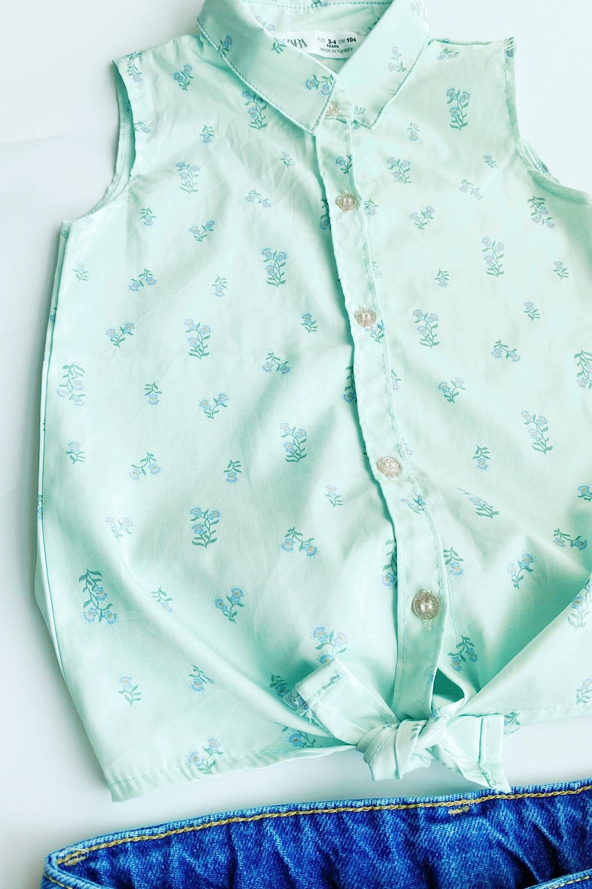 Kız Çocuk Sıfır Kol Poplin Gömlek