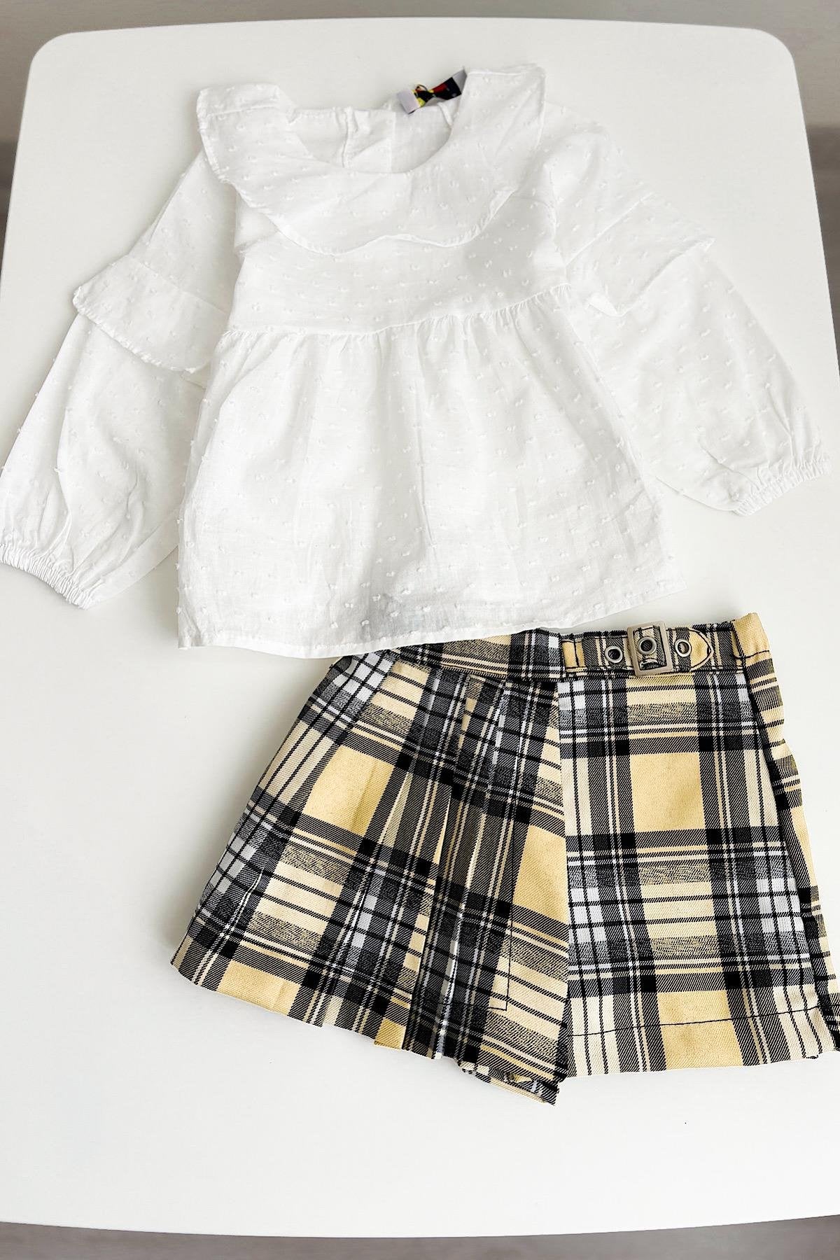 Kız Çocuk Şort Etek Gömlek Takım