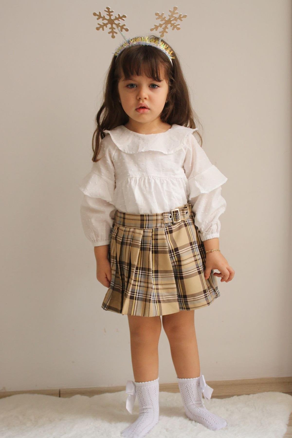 Kız Çocuk Şort Etek Gömlek Takım