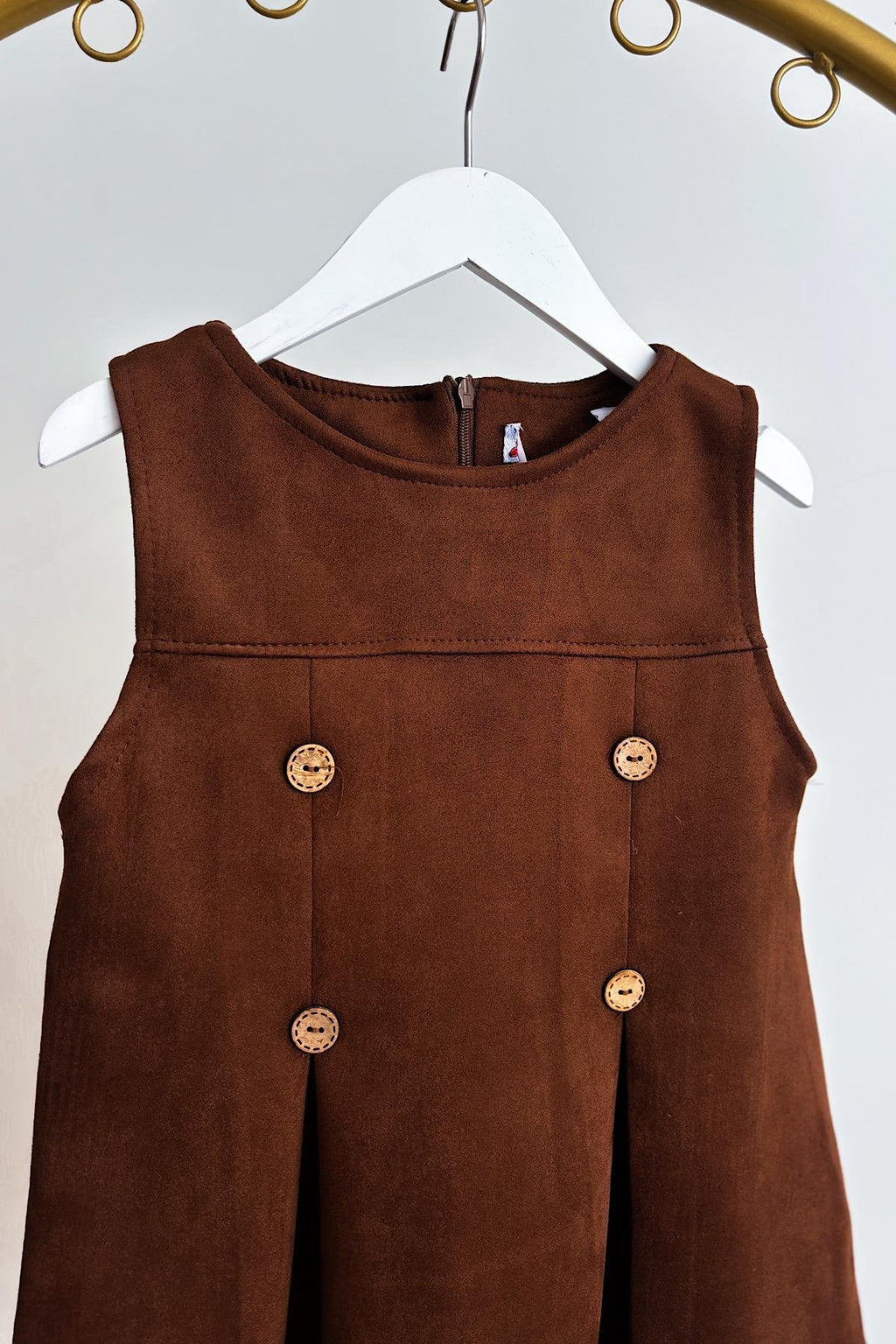 Kız Çocuk Kahve Düğme Detay Elbise