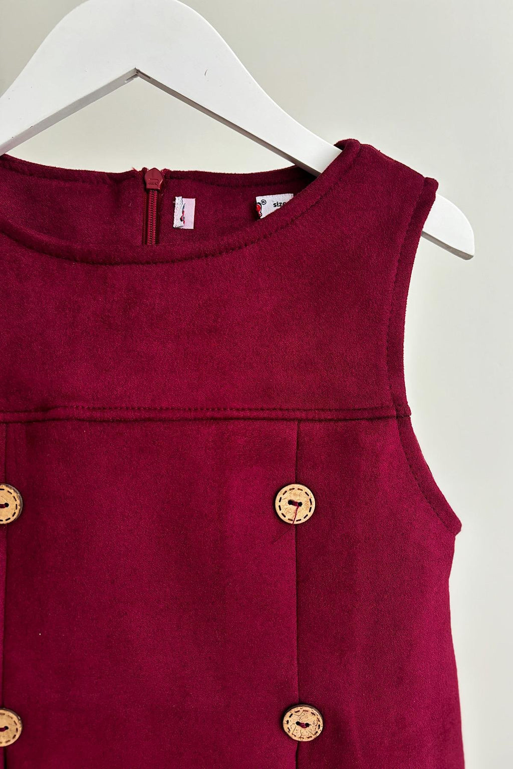 Kız Çocuk Vişne Düğme Detay Elbise