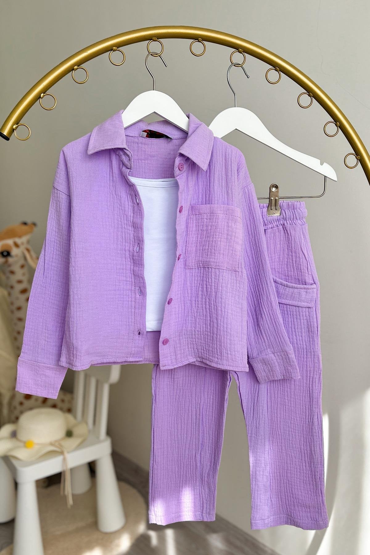 Kız Çocuk Lila Müslin Takım