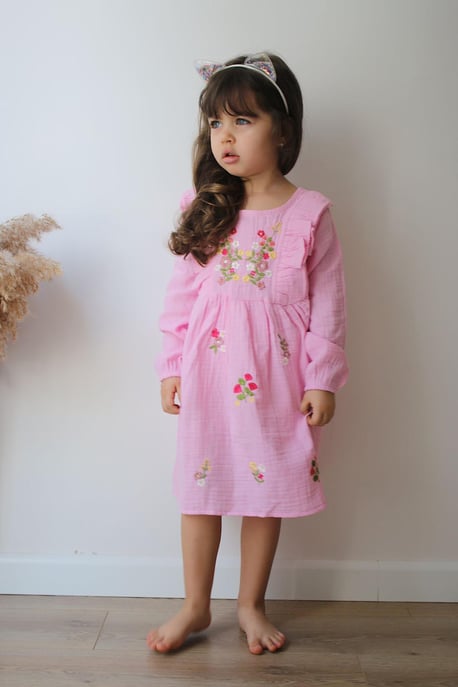 Kız Çocuk Çiçekli Müslin Elbise