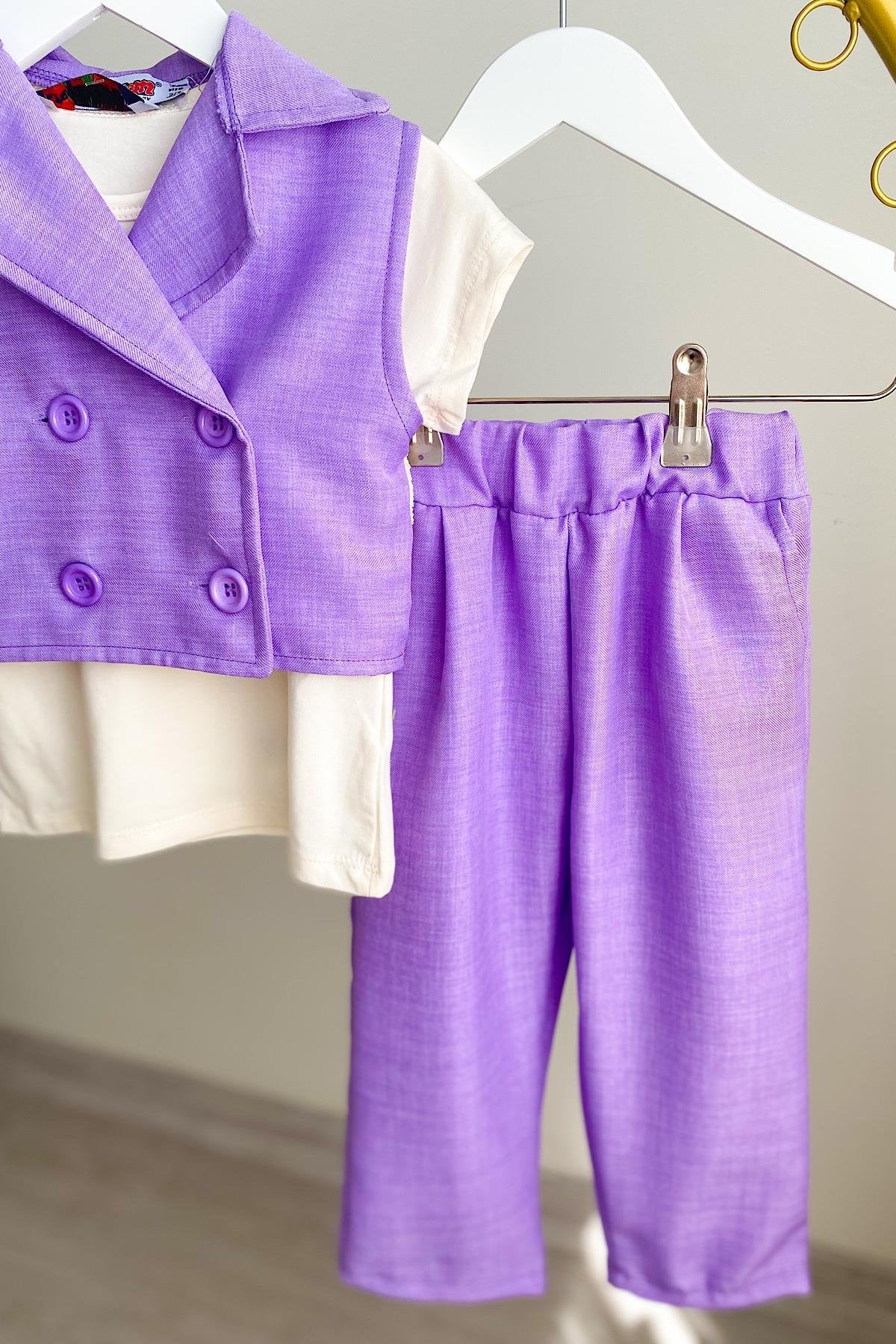 Kız Çocuk Yelekli 3'lü Takım