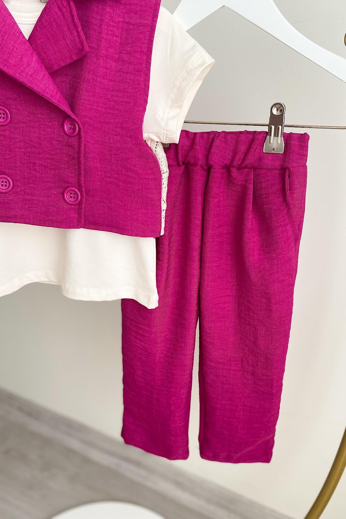 Kız Çocuk Yelekli 3'lü Takım