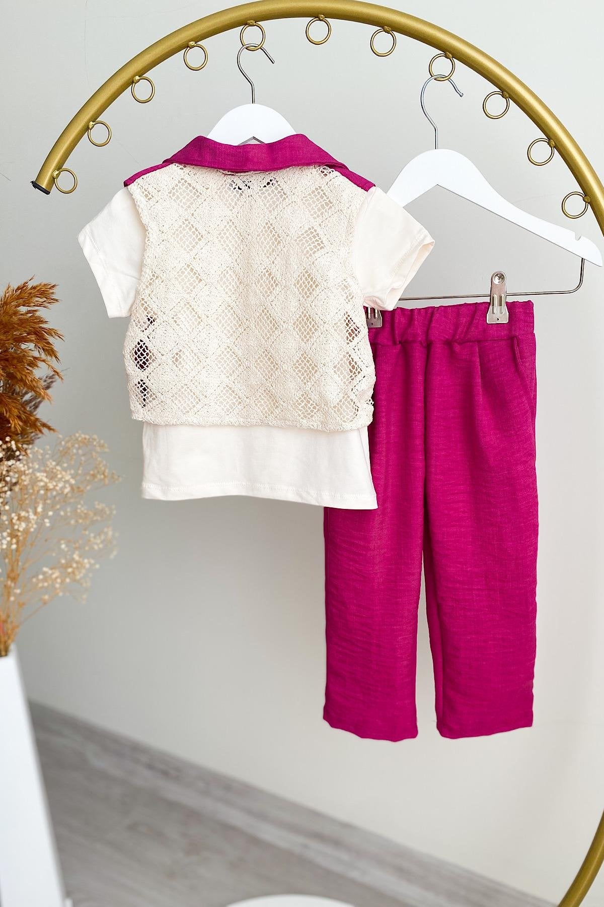 Kız Çocuk Yelekli 3'lü Takım