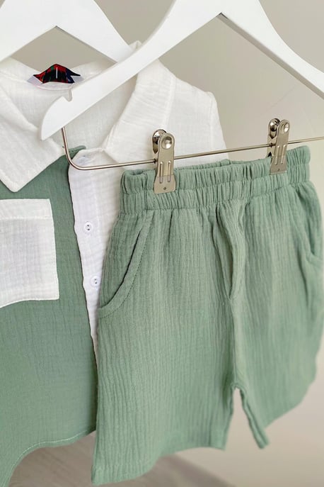 Erkek Çocuk Haki Müslin Takım