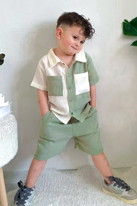 Erkek Çocuk Haki Müslin Takım