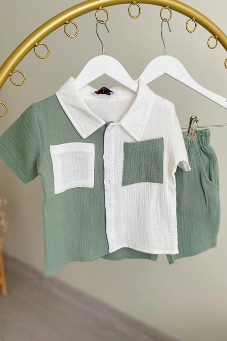 Erkek Çocuk Haki Müslin Takım