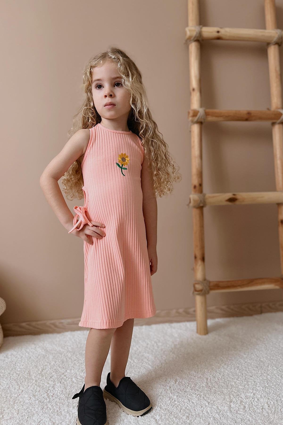 Kız Çocuk Somon Fitilli Elbise