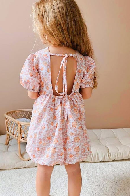 Kız Çocuk Somon Çiçekli Balon Elbise