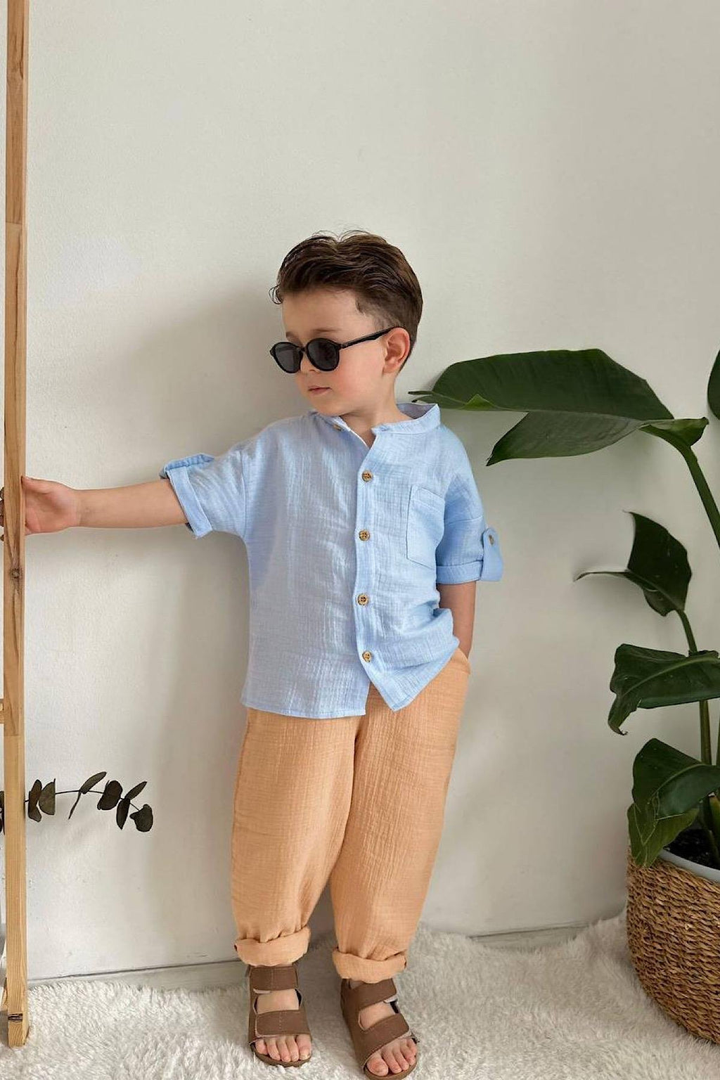 Erkek Çocuk Açık Mavi Müslin Takım