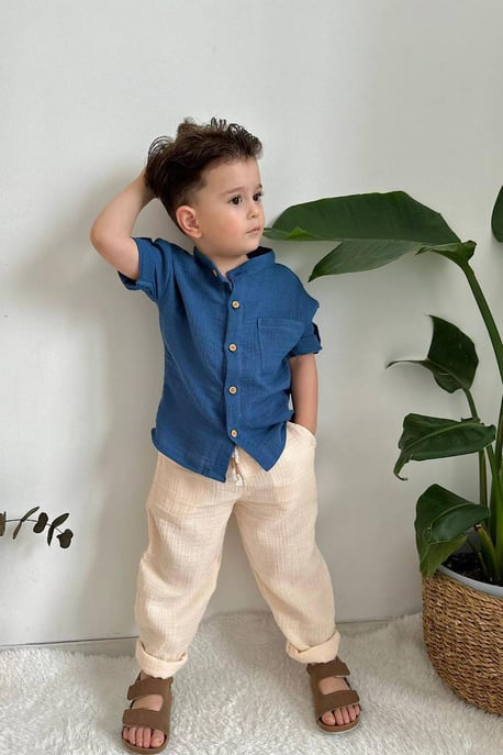 Erkek Çocuk Mavi Müslin Takım