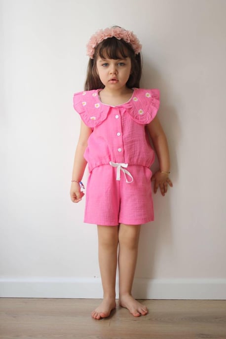 Kız Çocuk Fuşya Şortlu Müslin Takım