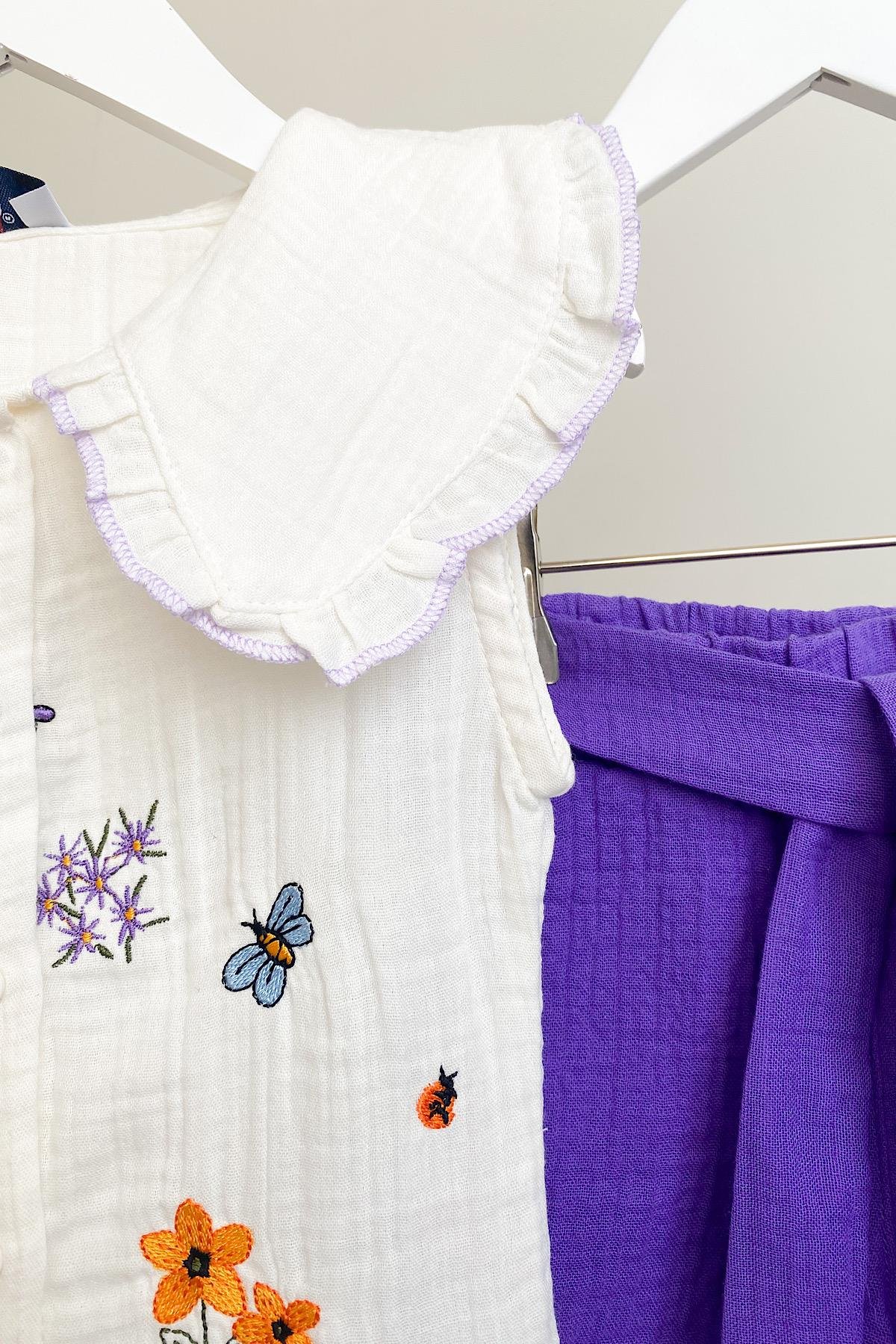 Kız Çocuk Mor Müslin Takım