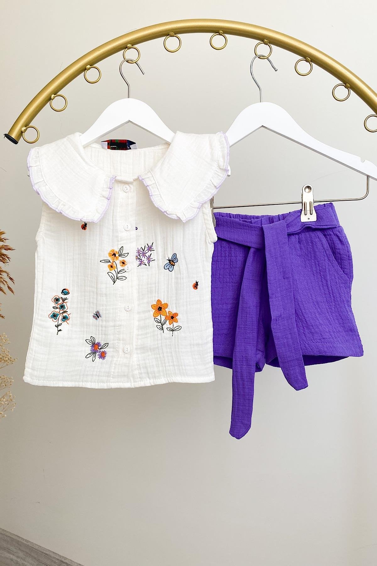 Kız Çocuk Mor Müslin Takım