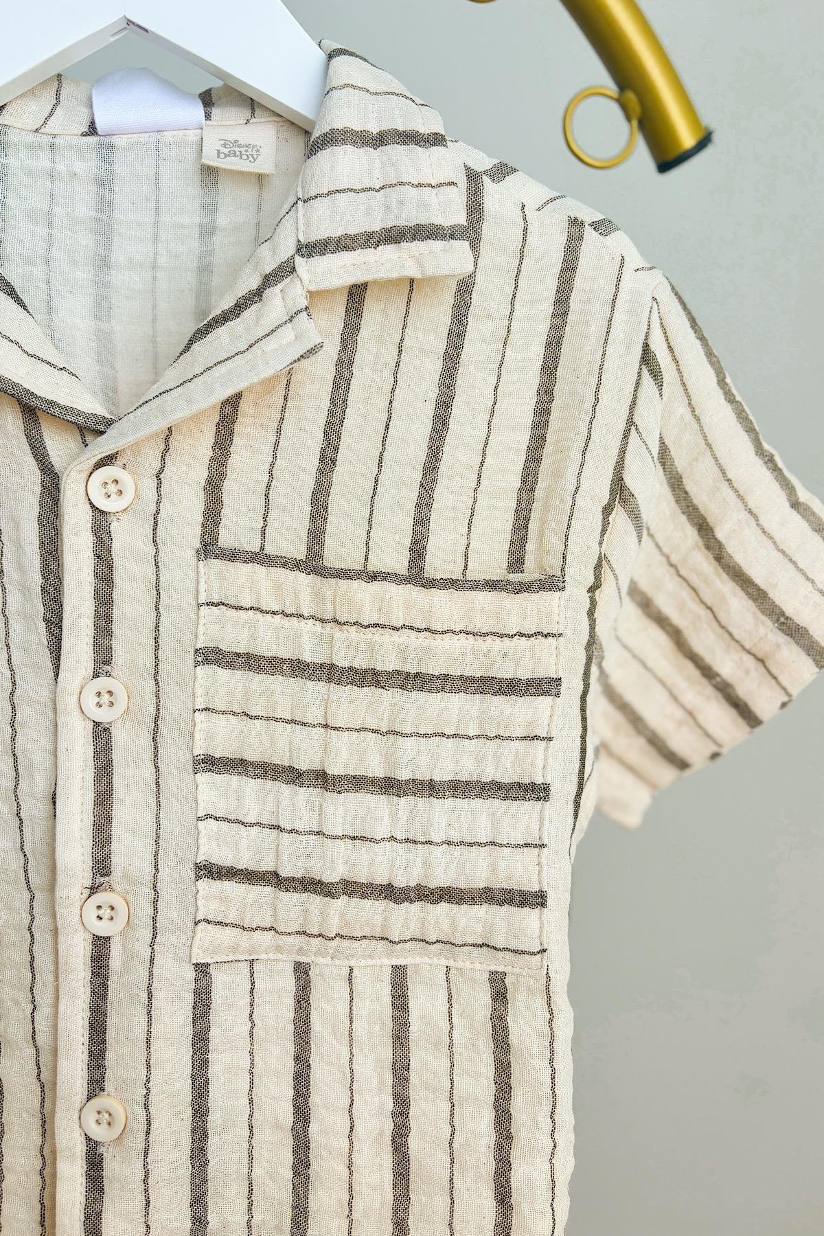 Erkek Çocuk Haki Gömlek Kot Şort Takım