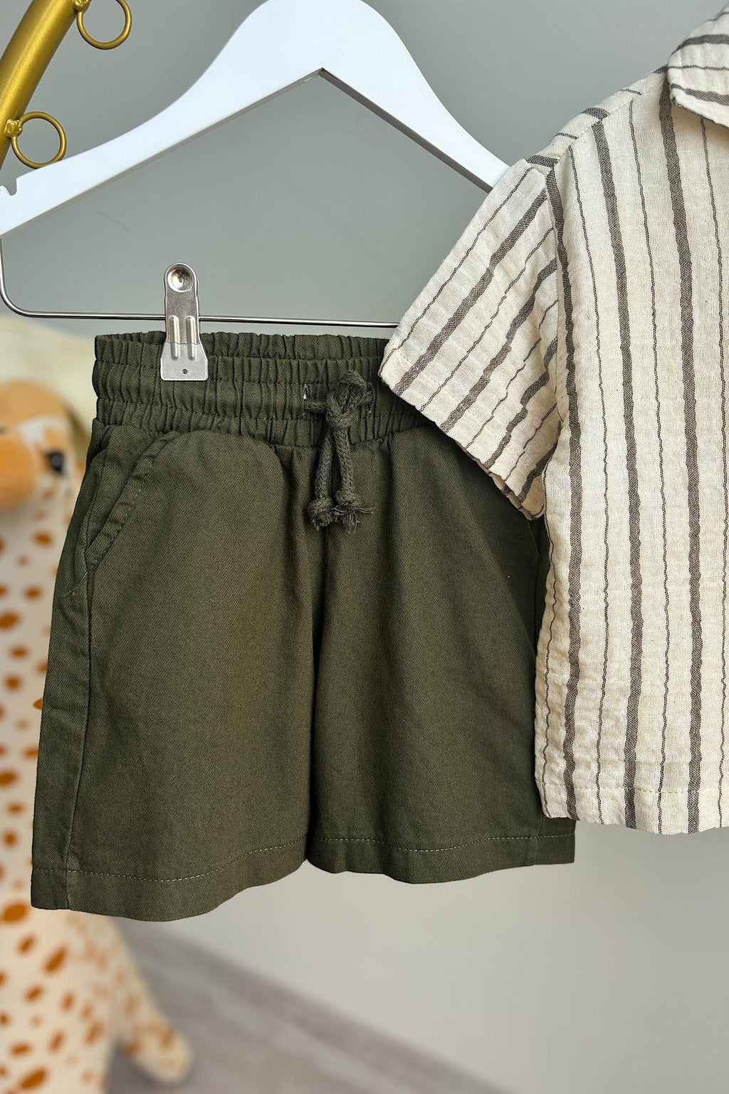 Erkek Çocuk Haki Gömlek Kot Şort Takım