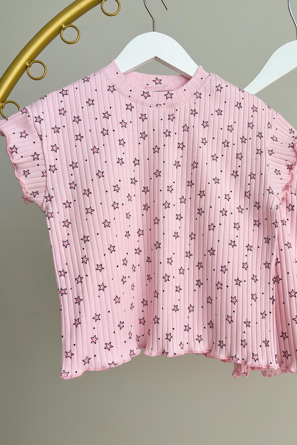 Kız Çocuk Pembe Fitilli Biker Takım