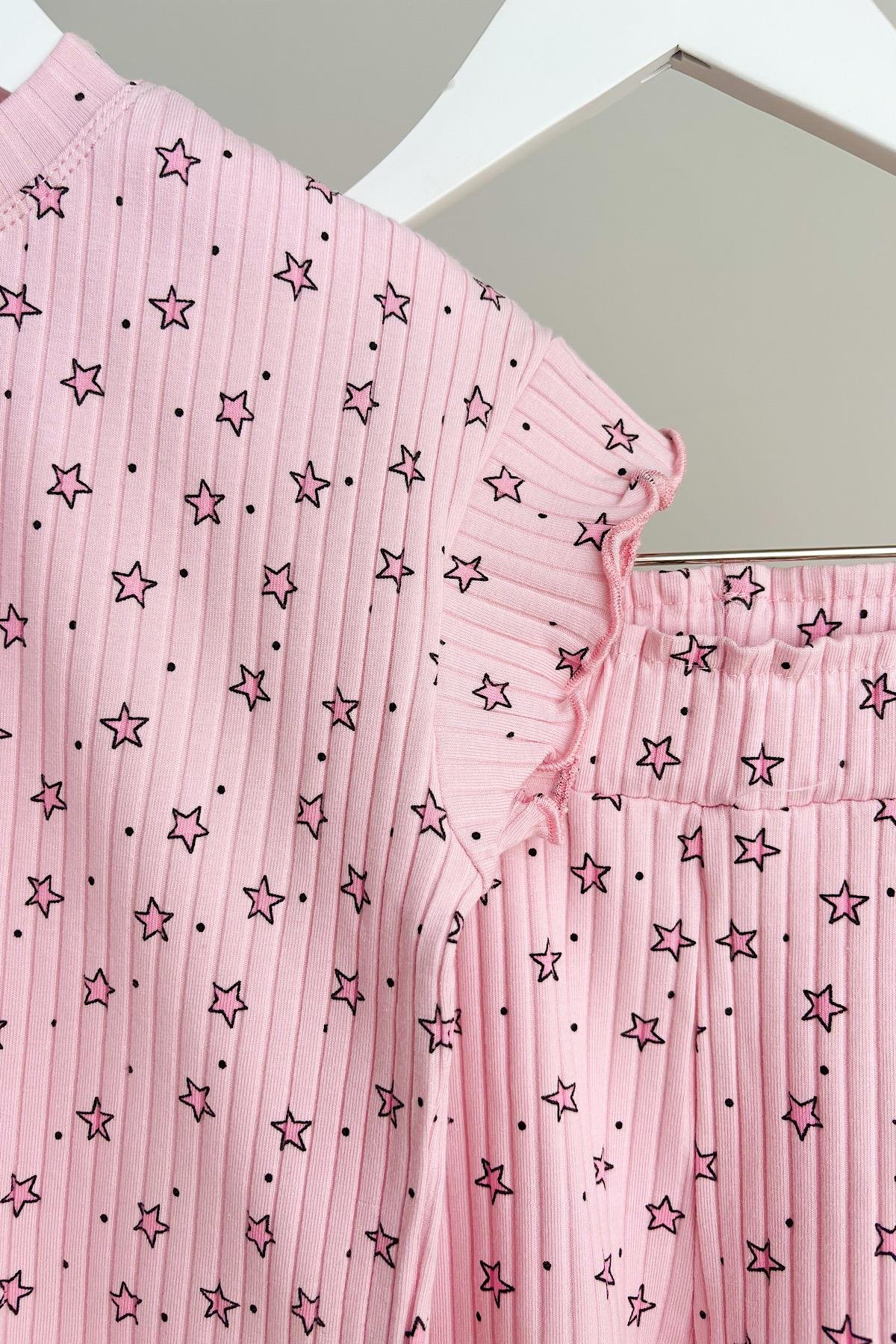 Kız Çocuk Pembe Fitilli Biker Takım