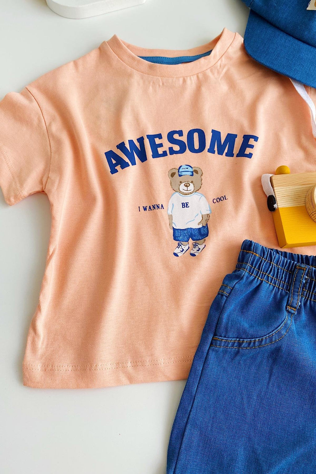 Erkek Çocuk Tedy Şapkalı 3'lü Takım