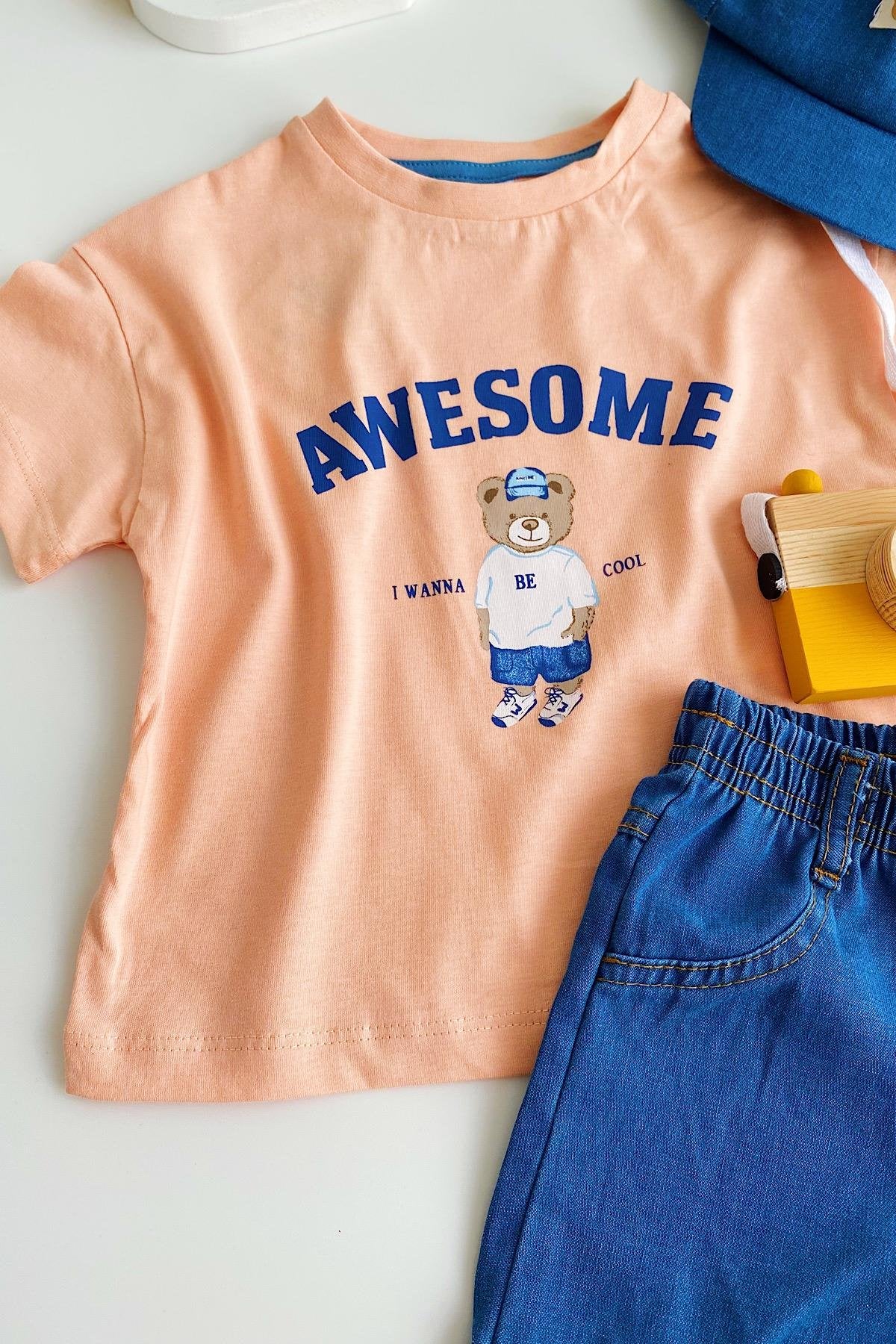 Erkek Çocuk Tedy Şapkalı 3'lü Takım