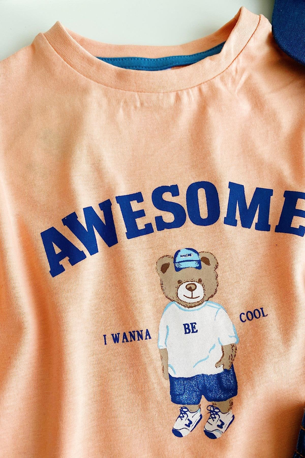 Erkek Çocuk Tedy Şapkalı 3'lü Takım