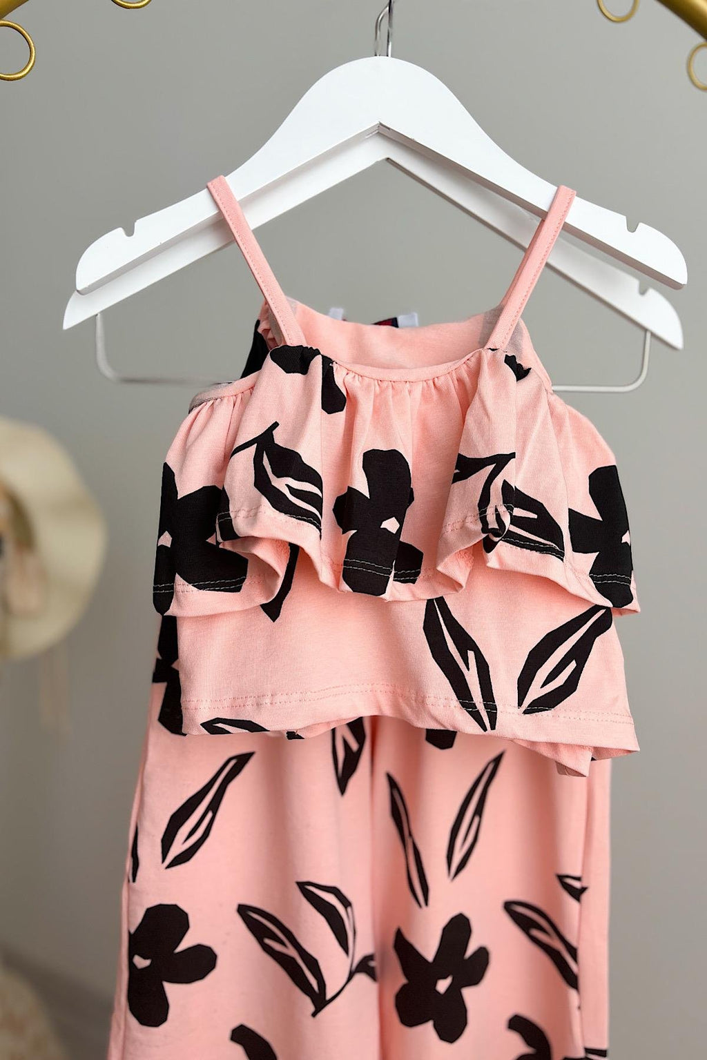 Kız Çocuk Çiçek Desenli Pamuklu Crop Takım