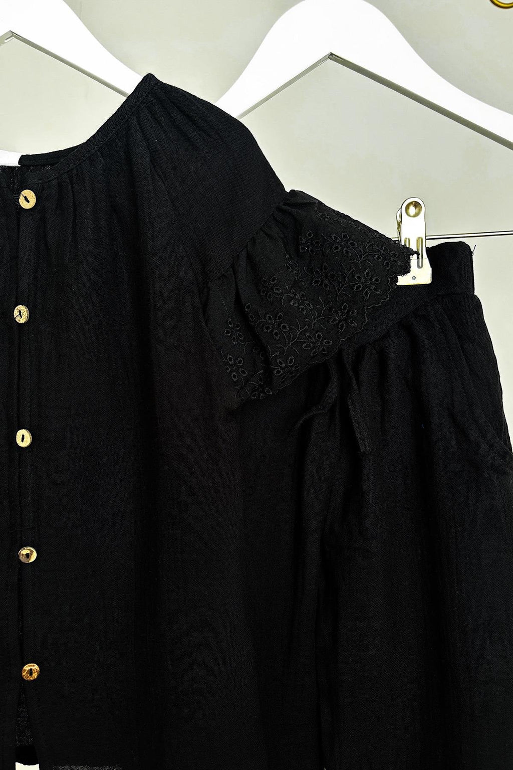 Kız Çocuk Siyah Fisto Detay Müslin Takım