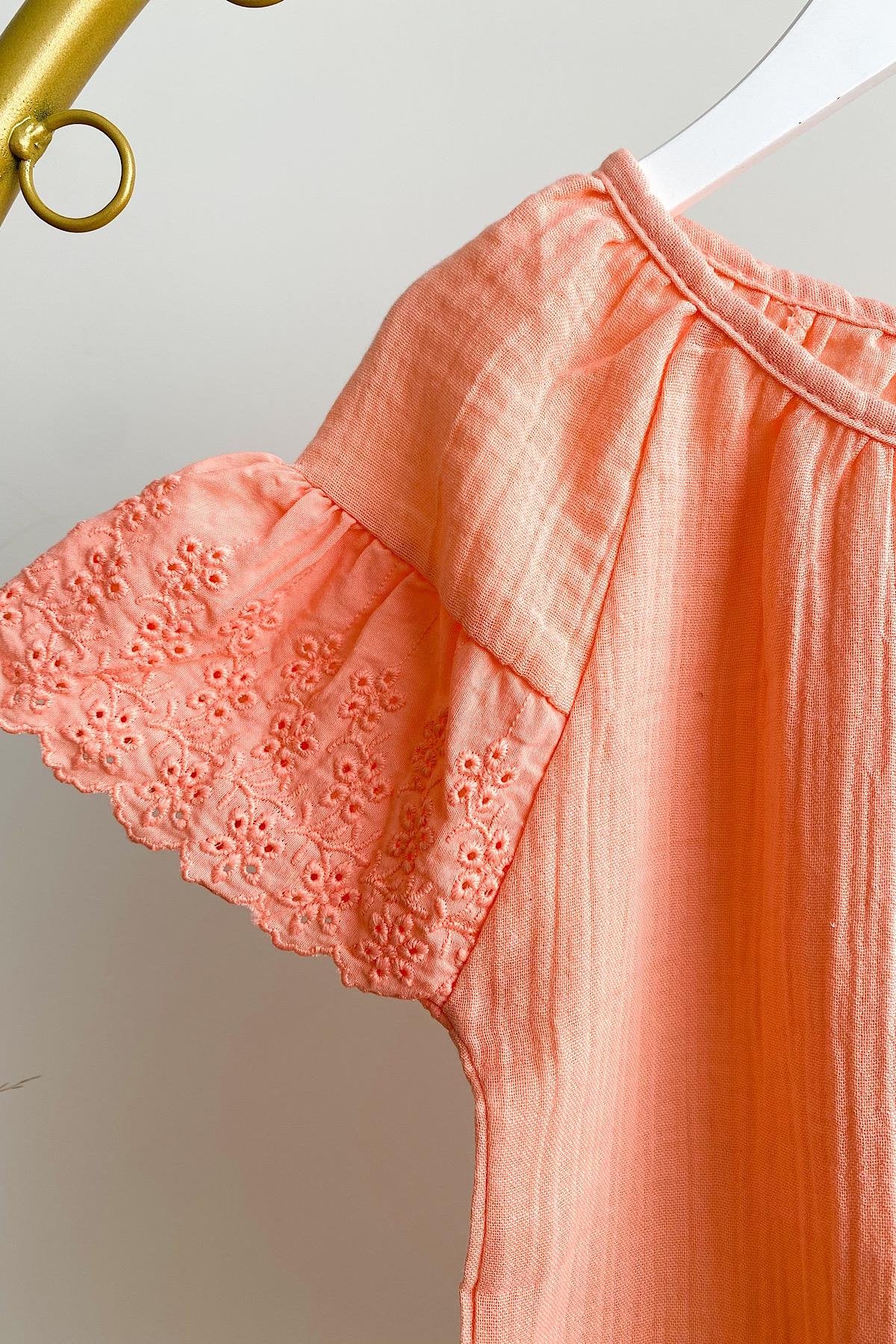 Kız Çocuk Somon Fisto Detay Müslin Takım