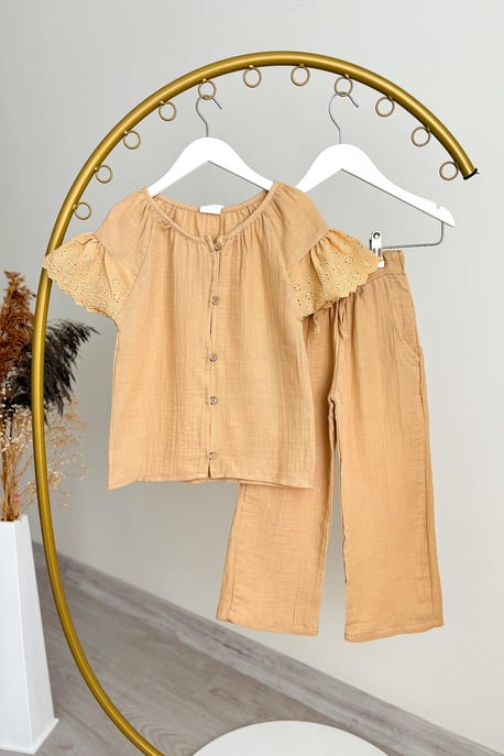 Kız Çocuk Vizon Fisto Detay Müslin Takım