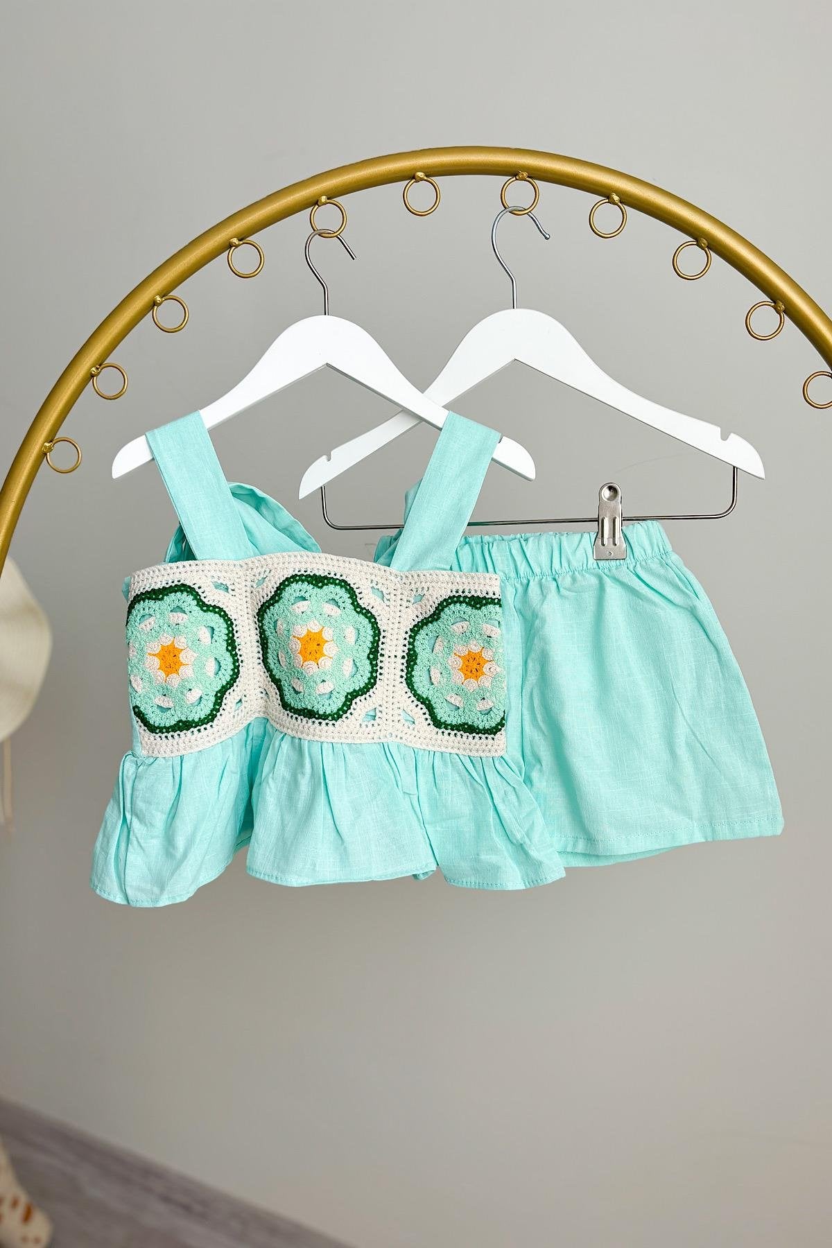 Kız Çocuk Dokuma Şortlu Takım