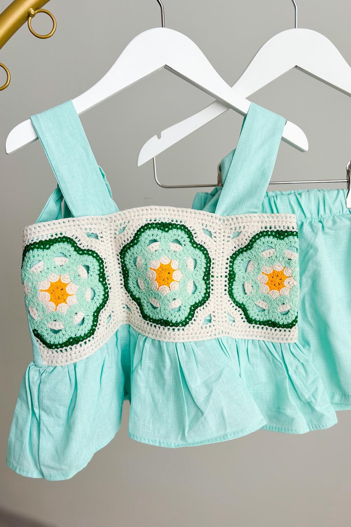 Kız Çocuk Dokuma Şortlu Takım