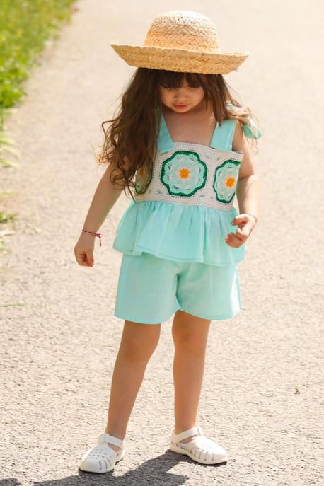 Kız Çocuk Dokuma Şortlu Takım