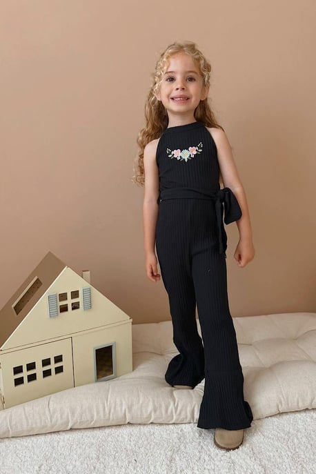 Kız Çocuk Siyah Fitilli Tulum