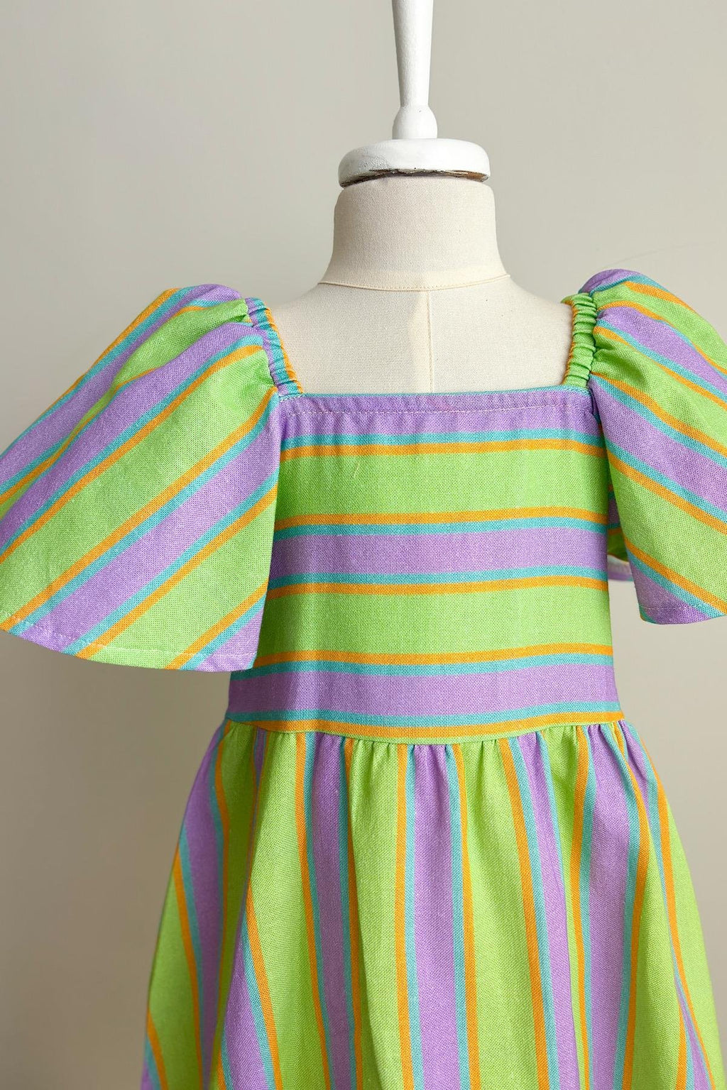 Kız Çocuk Çizgili Keten Elbise