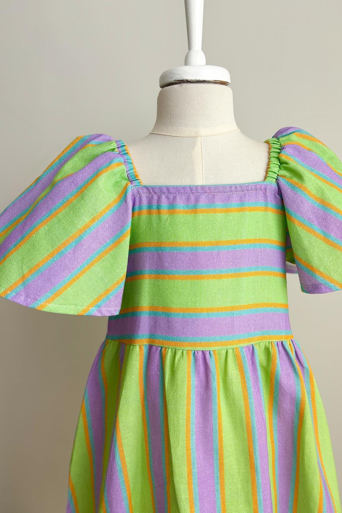 Kız Çocuk Çizgili Keten Elbise