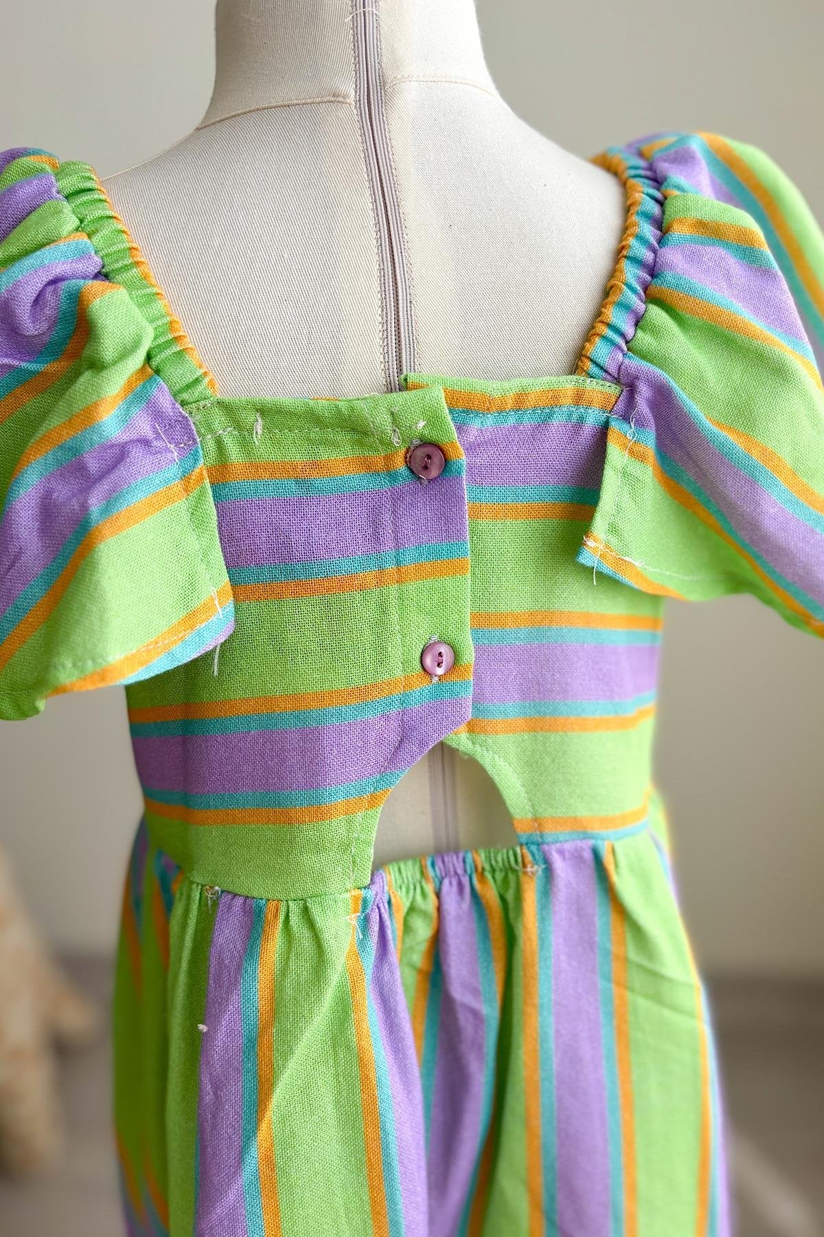 Kız Çocuk Çizgili Keten Elbise