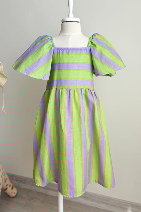 Kız Çocuk Çizgili Keten Elbise