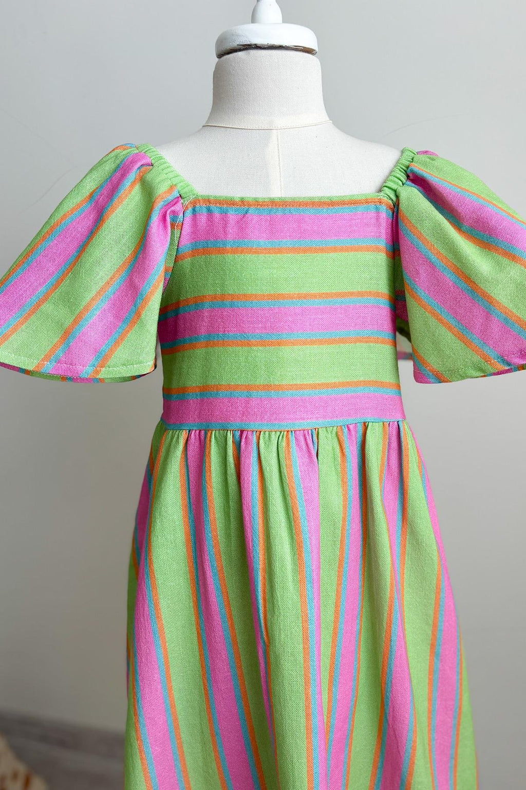 Kız Çocuk Çizgili Keten Elbise