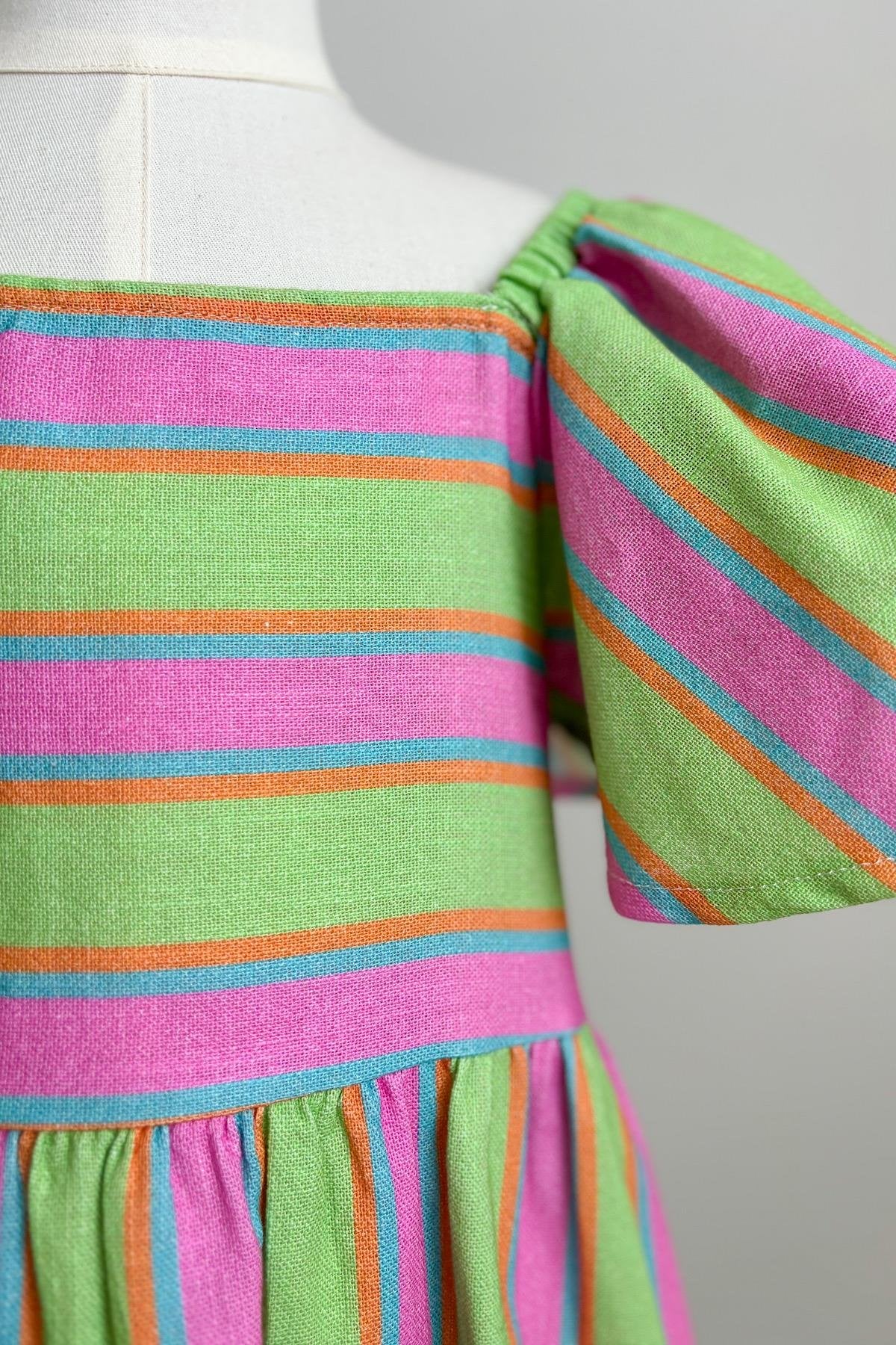 Kız Çocuk Çizgili Keten Elbise