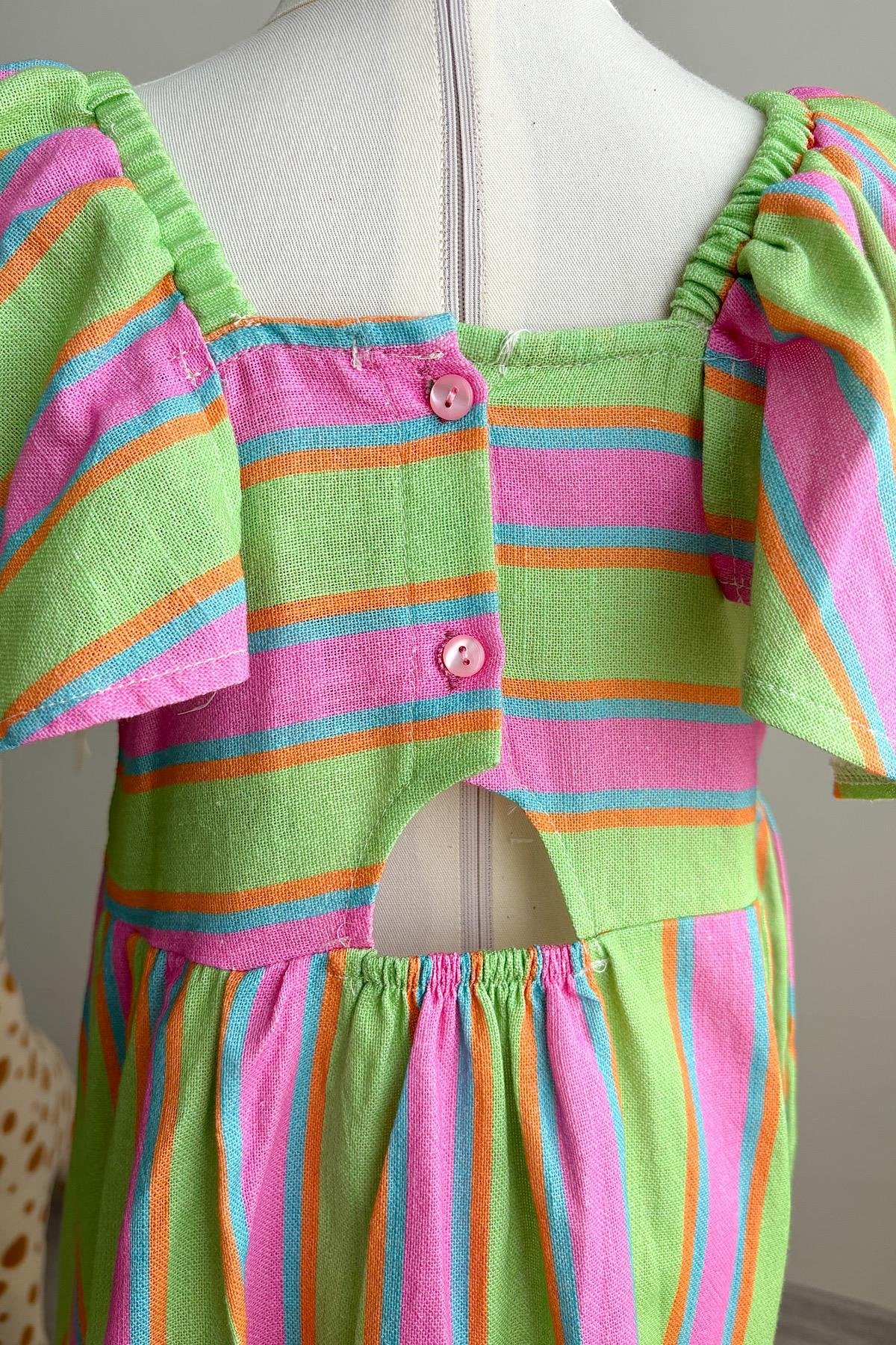 Kız Çocuk Çizgili Keten Elbise