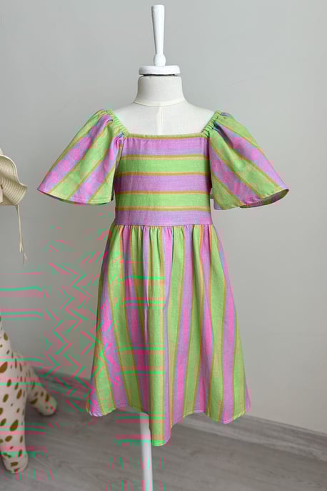 Kız Çocuk Çizgili Keten Elbise