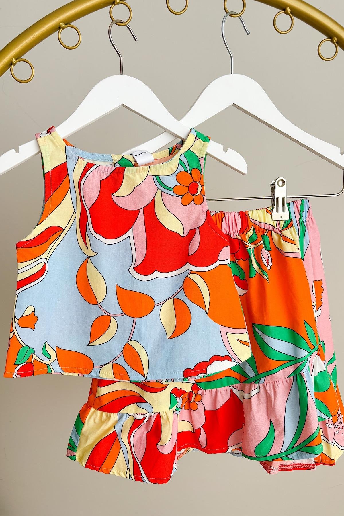 Kız Çocuk Desenli Poplin Takım