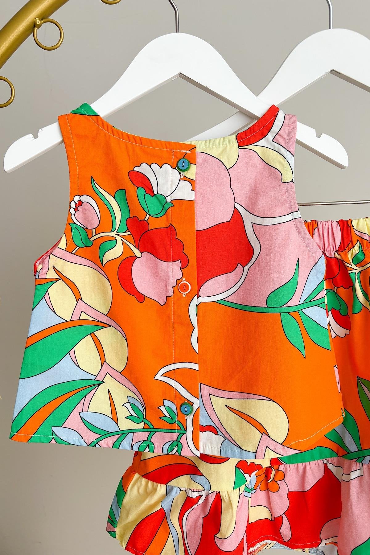 Kız Çocuk Desenli Poplin Takım